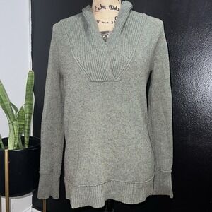 Eddie Bauer Sweater Womens Small Sage Green Pullover Wool Blend Ribbed Collar‎